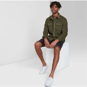 Original Use Men's Long Sleeve Button Down Shirt Jacket Olive Green XS